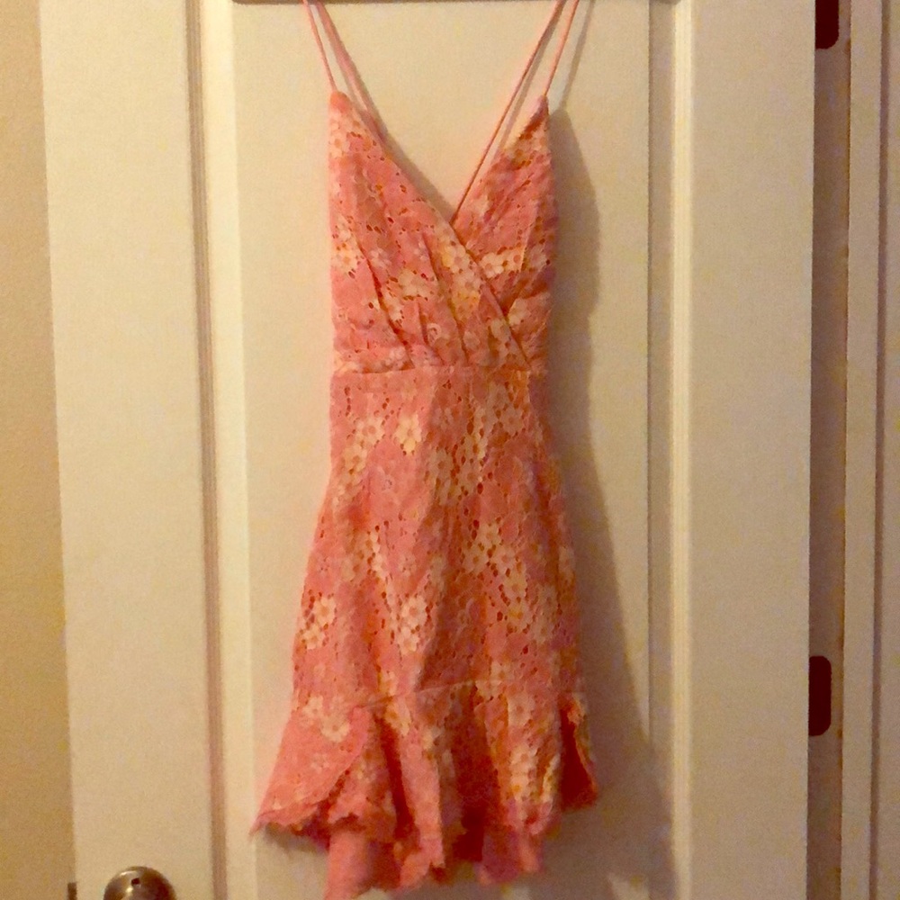 Floral lace pink dress